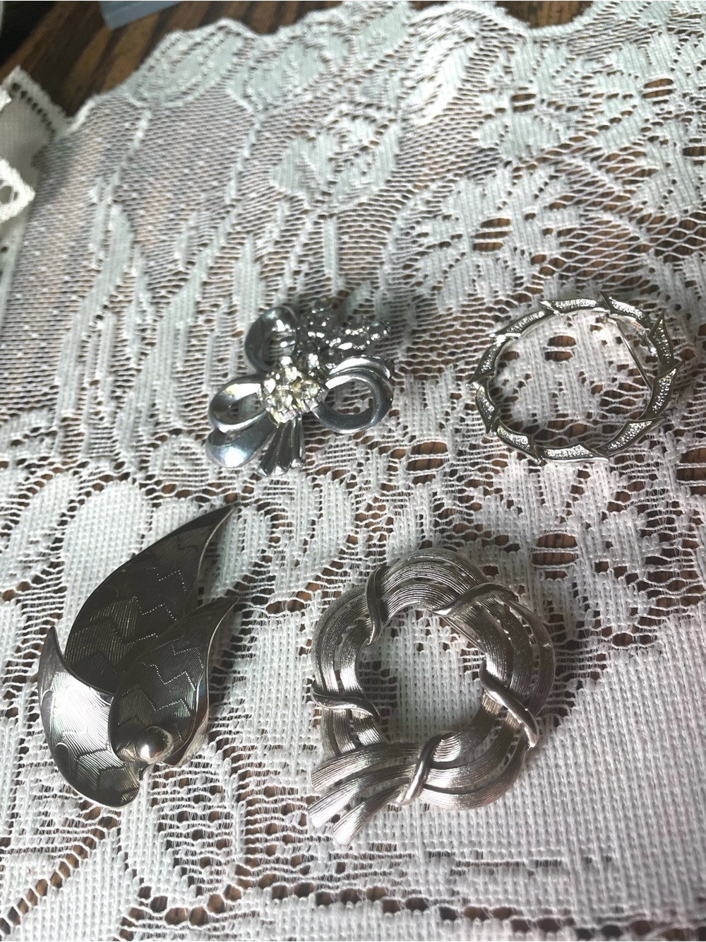 Vintage Silver-Tone Brooches Set - Silver Accents